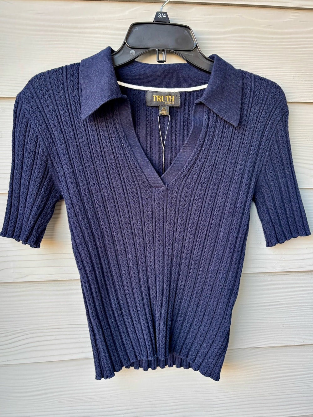 Truth by Republic Navy Ribbed Knit Polo Top S NWT